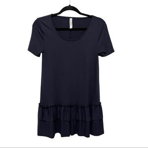 Zenana Premium Navy Ruffle Bottom Tunic Length Flowy Shirt, Womens Size S